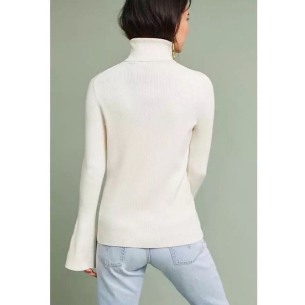 NEW! ANTHROPOLOGIE MOTH Ribbed Bell Sleeve Turtleneck Sweater in CREAM (S) - Picture 3 of 10